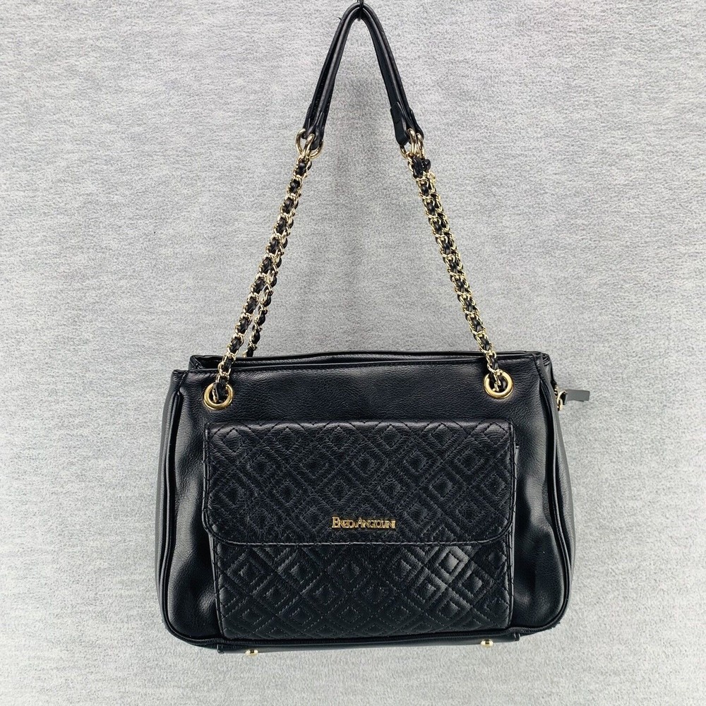 Enzo Angiolini Women's Black Double Gold Chain Link Handle